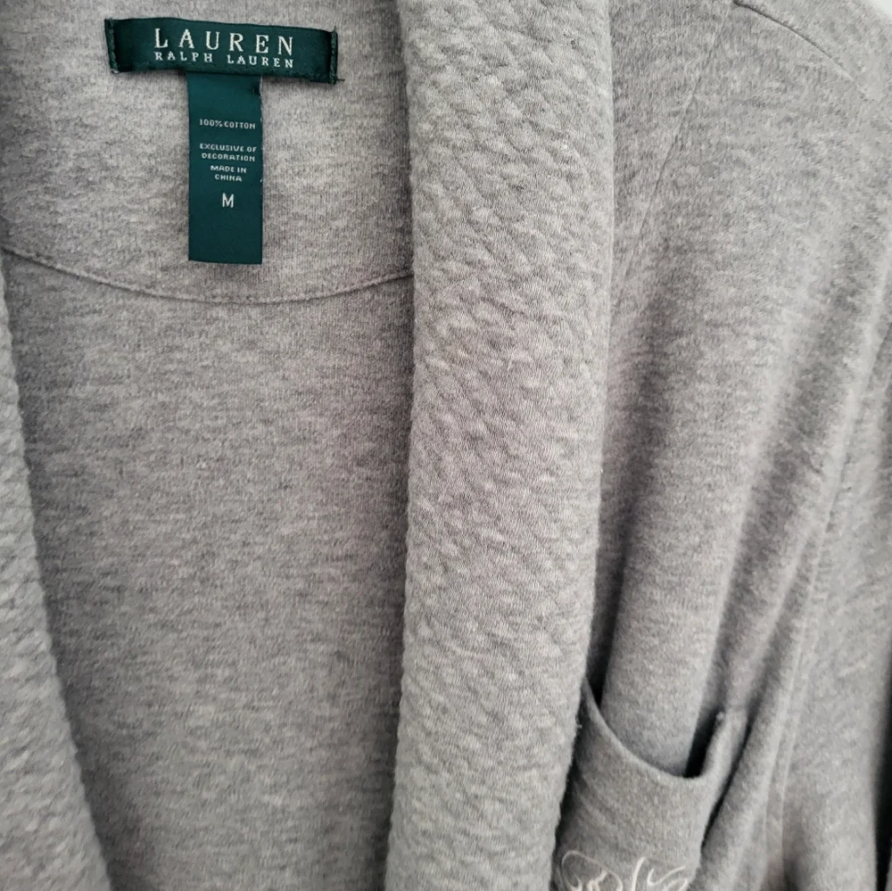 Lauren Ralph Lauren Women Medium Shawl Collar Wrap Robe Pockets Gray Knee Length